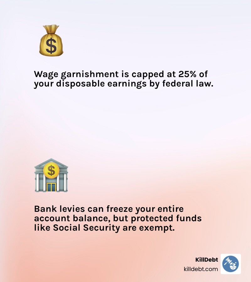 Comparison table of wage garnishment vs bank levies infographic