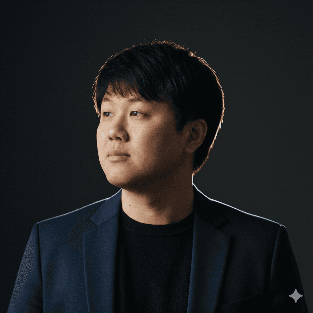 Black and white portrait of a man with a beard and glasses