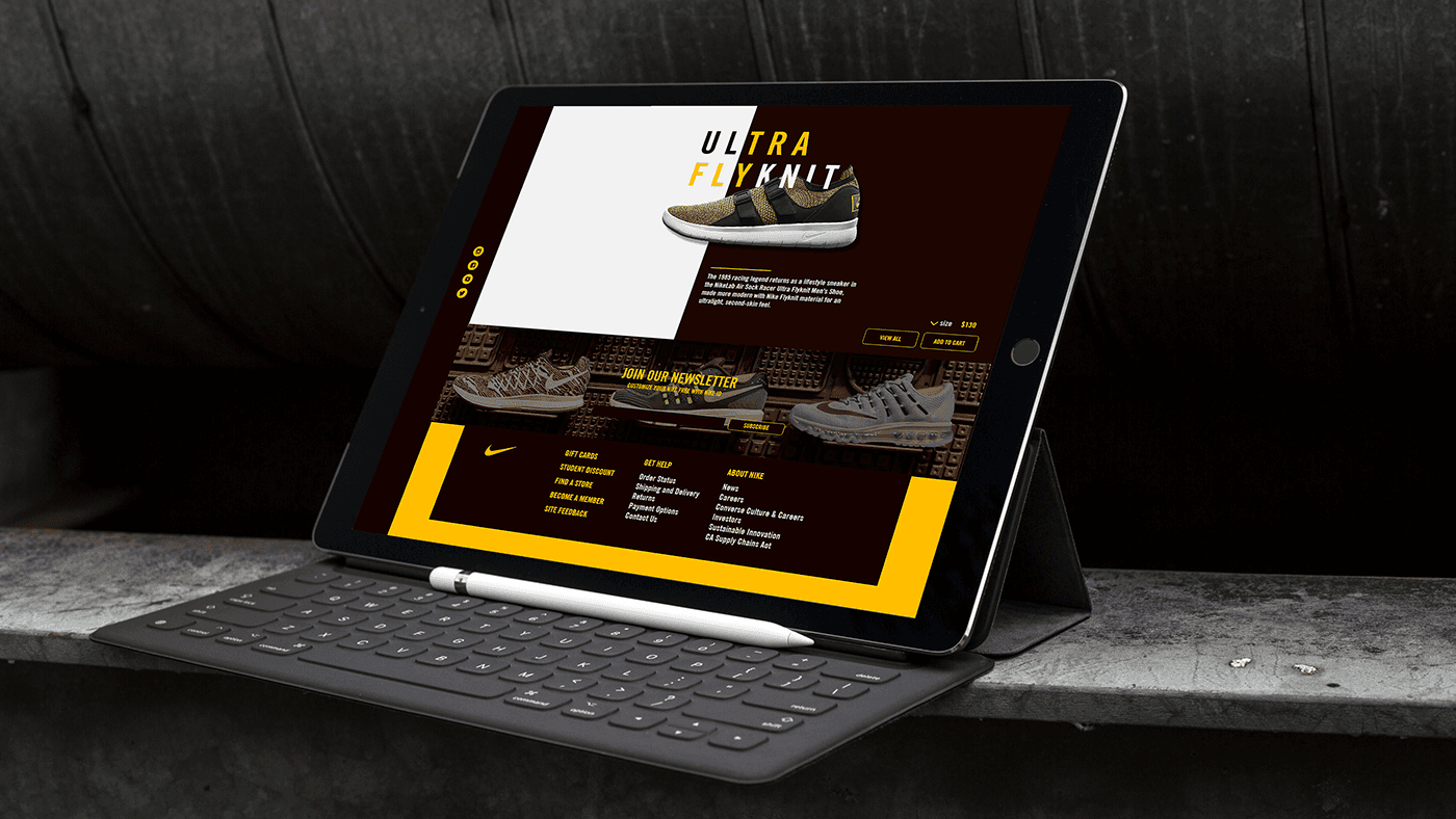 Nike e-commerce website UI/UX design concept showcasing shoes and jackets with a clean, modern layout.