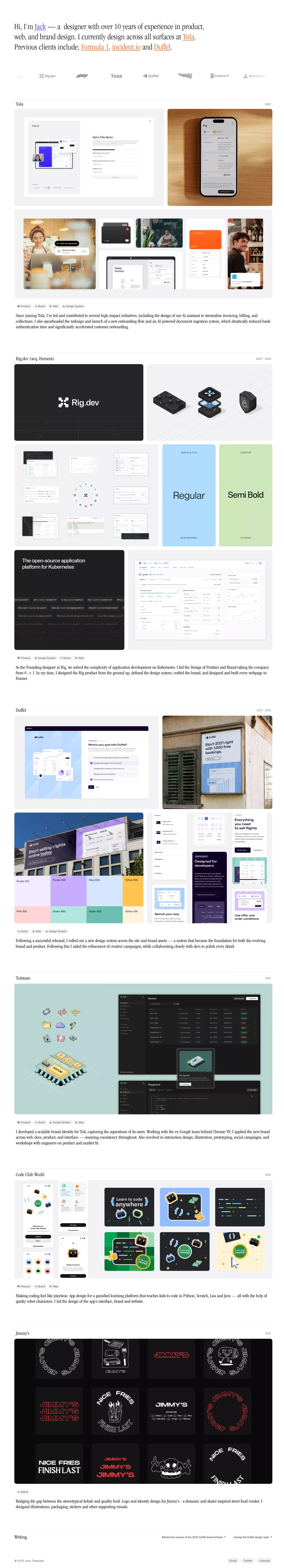 Jack Theobald portfolio page screenshot showcasing Design design