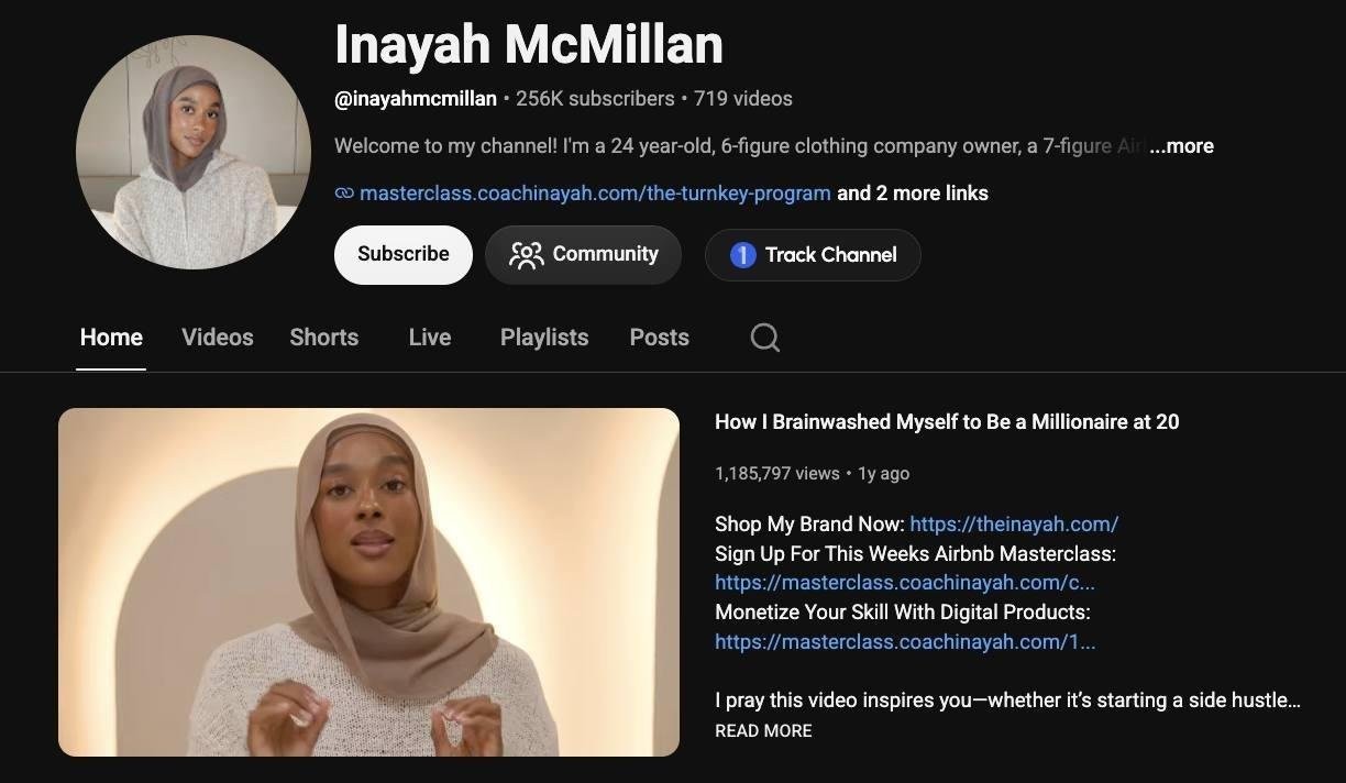 Inayah McMillan's YouTube channel