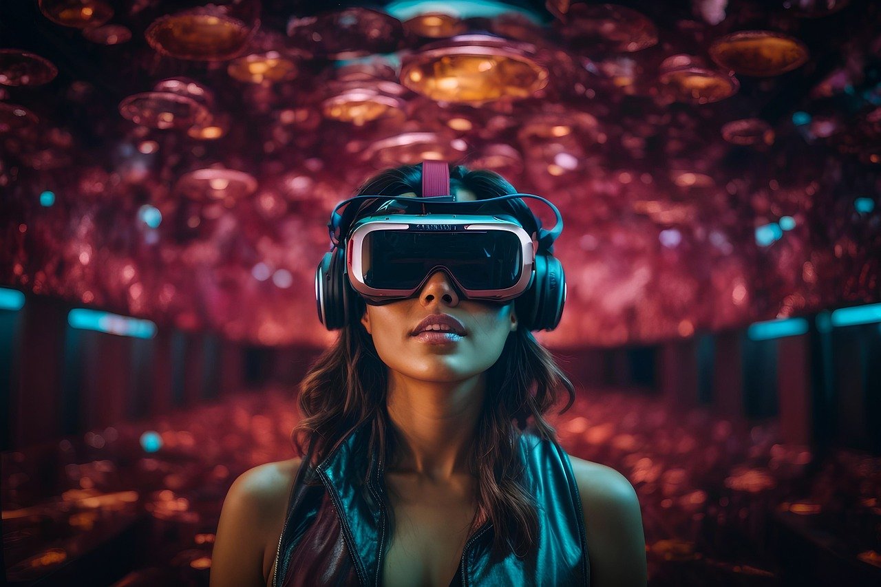 Woman using virtual reality headset 