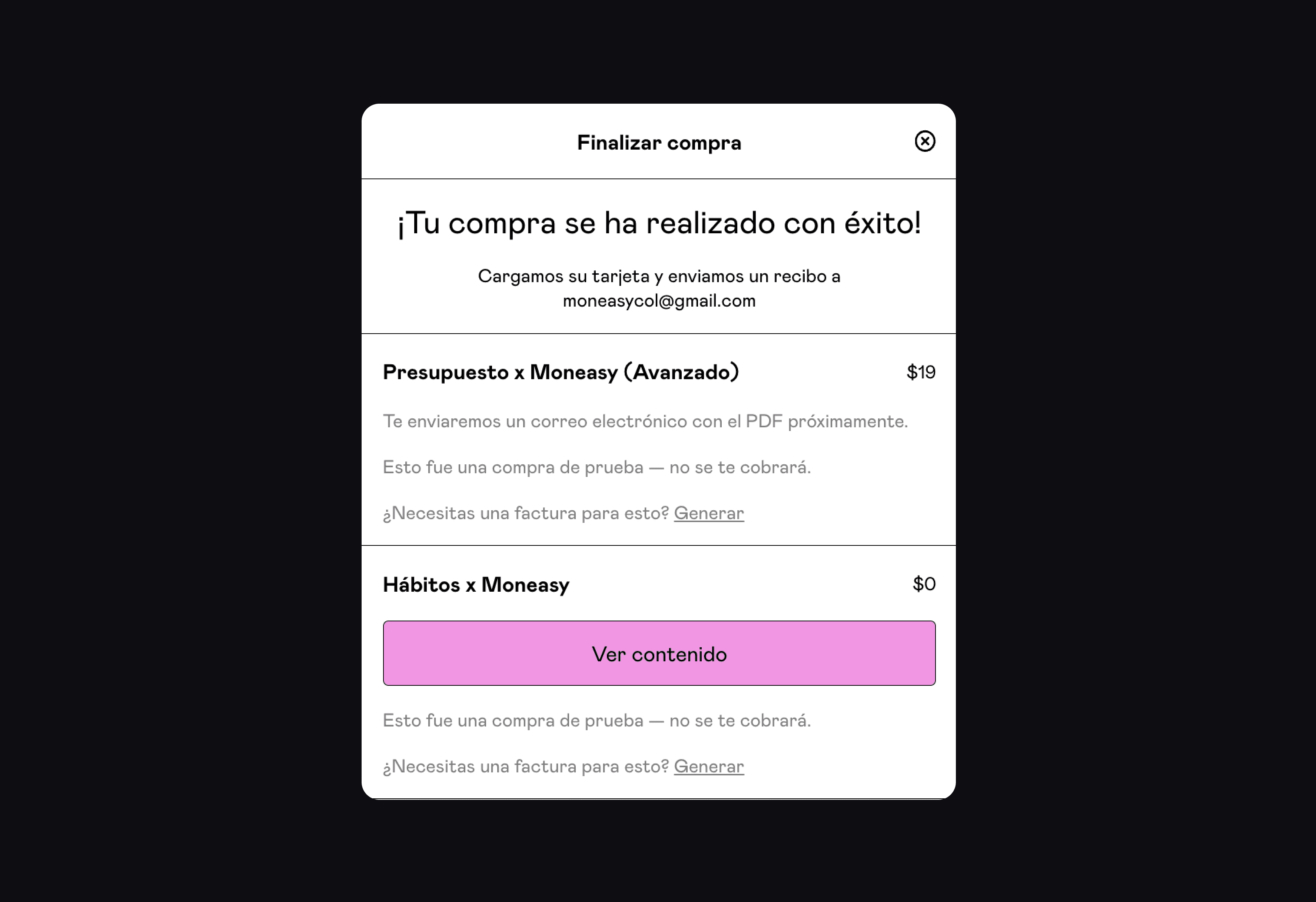 Recibo Compra Moneasy