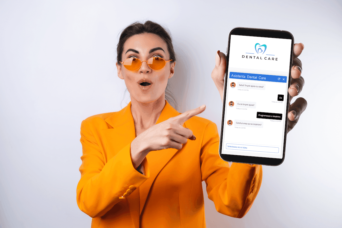 personaa care foloseste un chatbot AI pentru a face o programare la cabinetul stomatologic