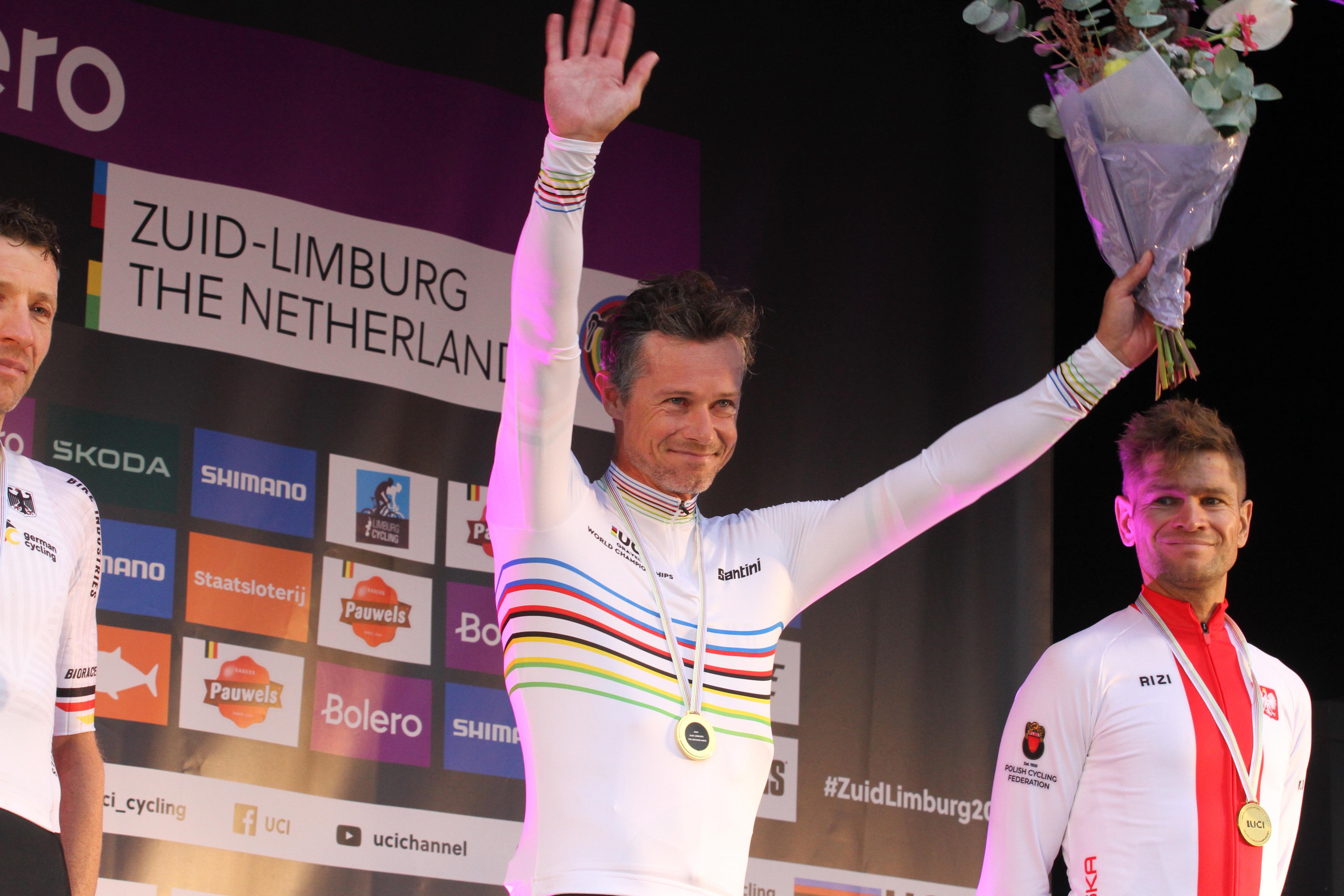 pair of blue-and-white Adidas running shoes