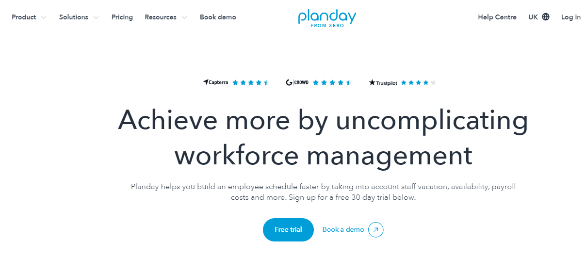 planday homepage screenshot
