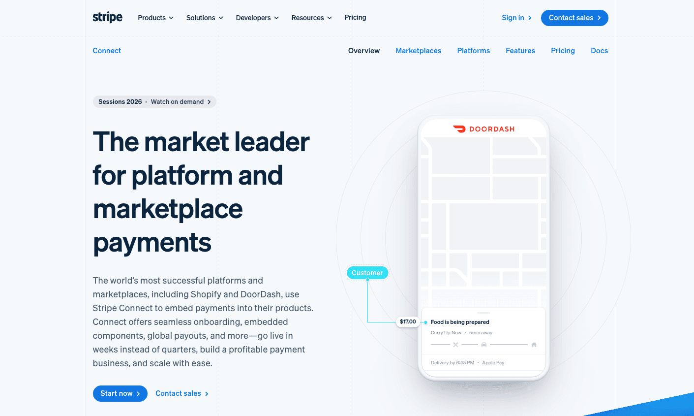 Stripe connect homepage