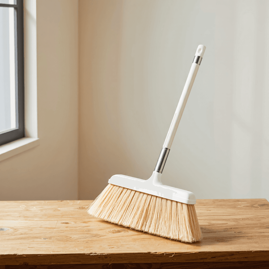 product photography of a hand broom and dustpan set used for cleaning