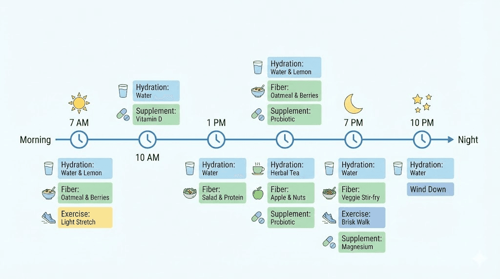 Complete daily semaglutide constipation treatment protocol from morning to night