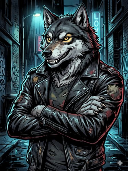 Confident wolf Furry pfp with arms crossed.