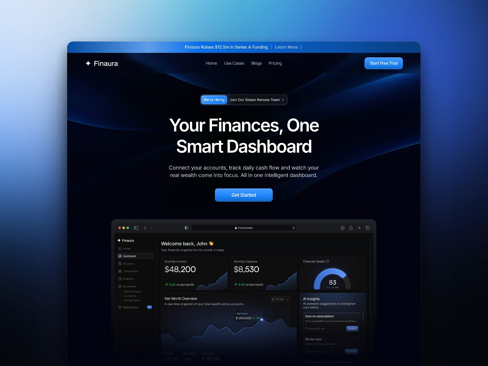 Finaura — 现代动效 AI 产品官网设计灵感
