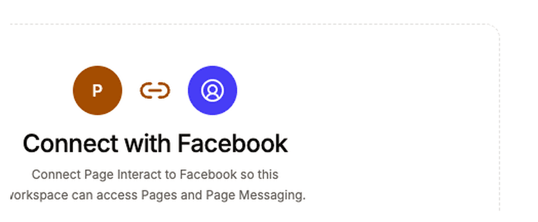 Connect with Facebook screen listing the three permissions Page Interact asks for, above a Connect with Facebook button.
