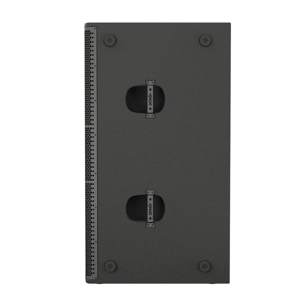 Black rectangular speaker cabinet with two handles