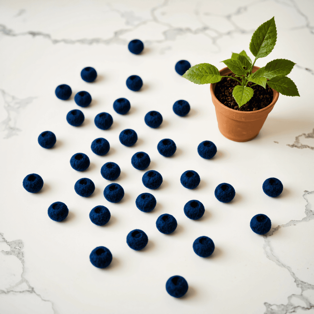 product photography of felt blueberry shapes