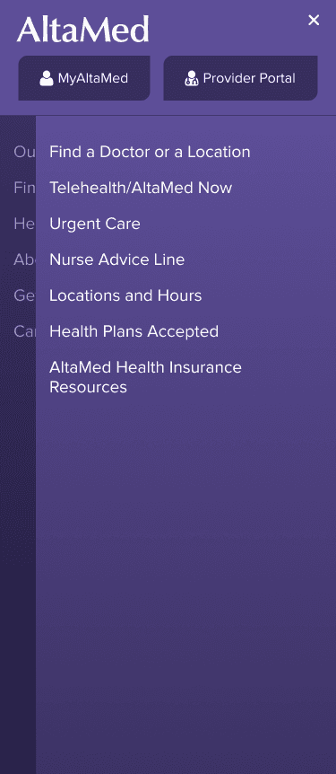 Altamed.org Mobile naviagtion 
