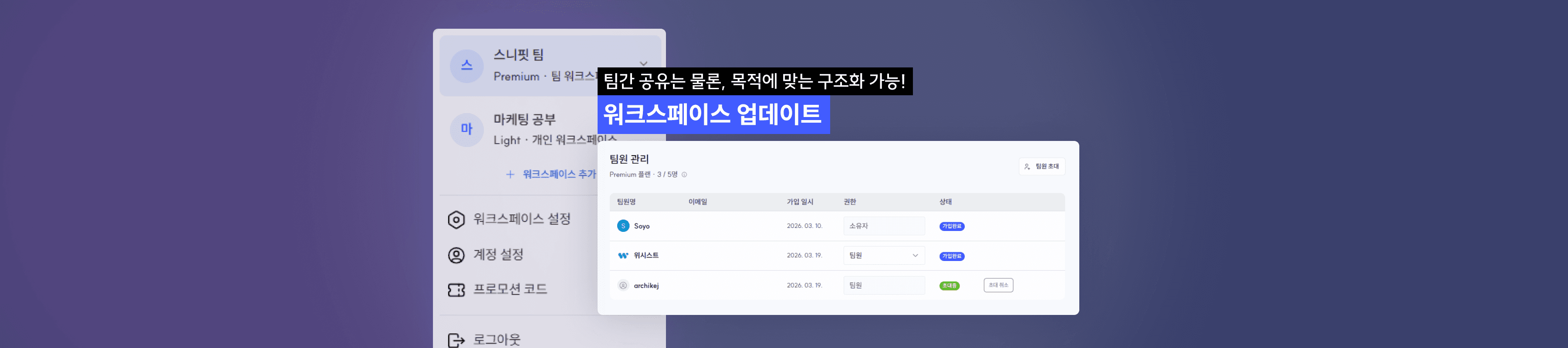 워크스페이스 업데이트: 이제 스니핏을 팀과 함께 혹은 더 유연하게 사용할 수 있어요