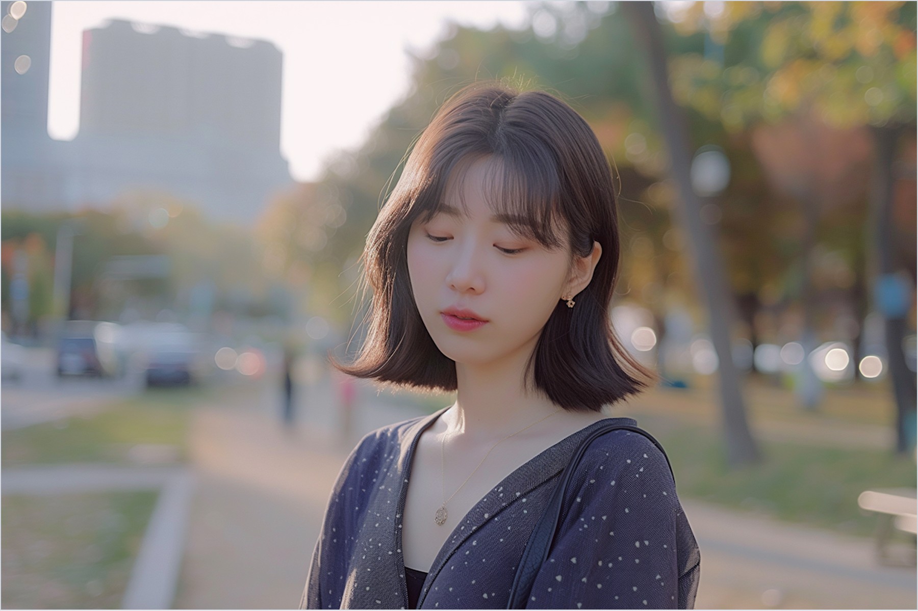 Half portrait of a young thoughtful woman