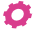 A pink gear icon with a white circle in the center, set against a gray background.