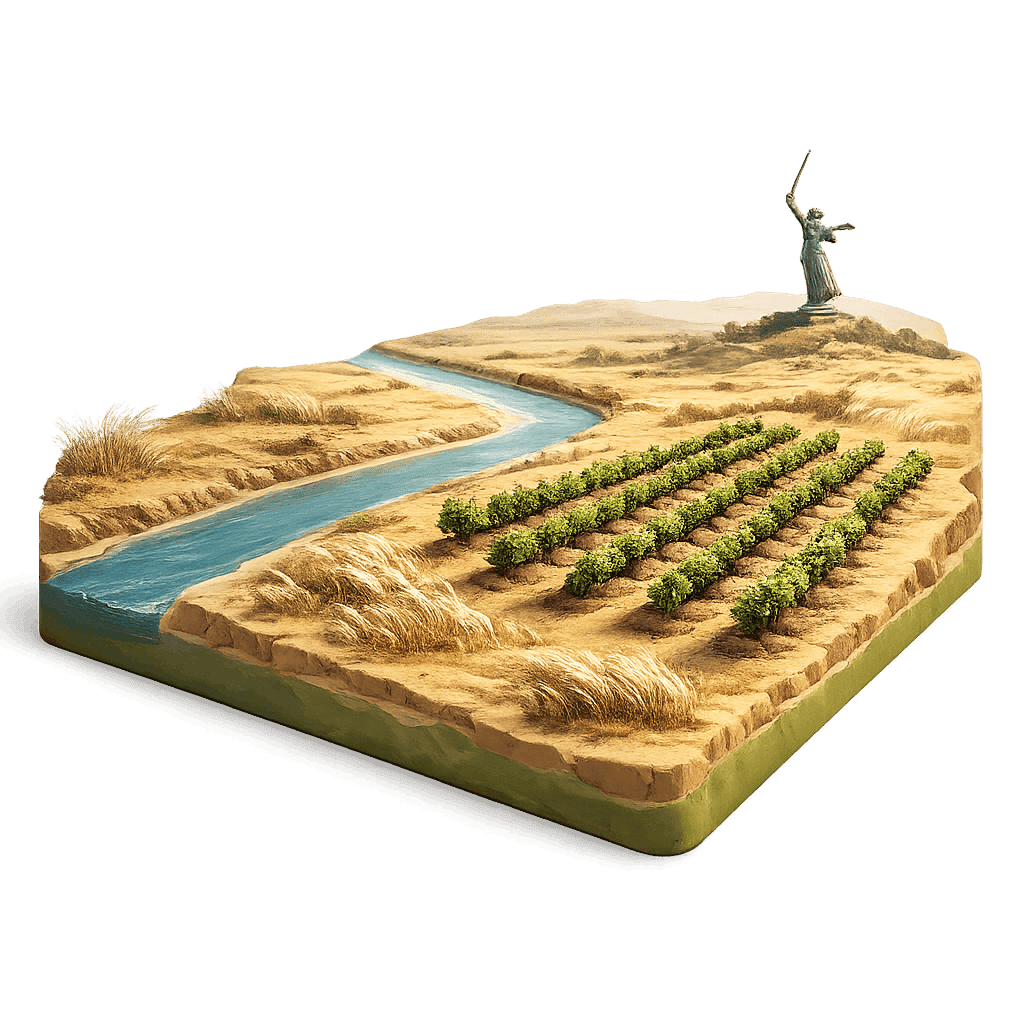 Artistic illustration of the Volgograd Oblast wine region.