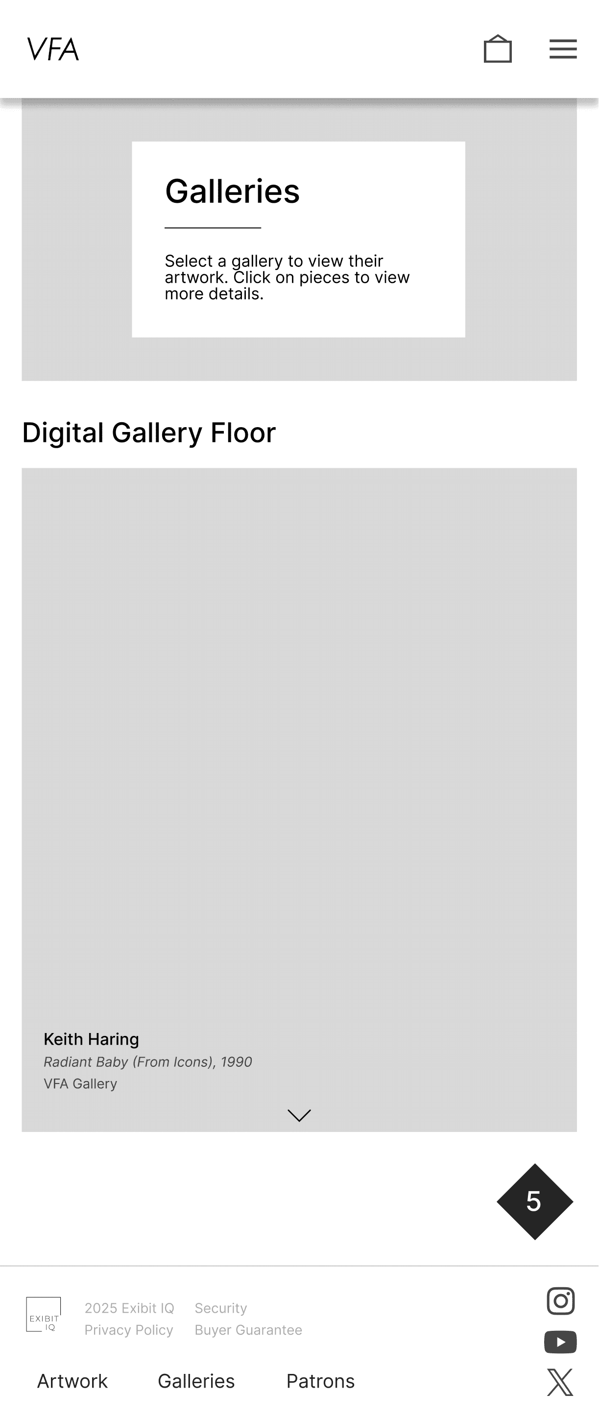 Mobile wireframe for digital gallery floor