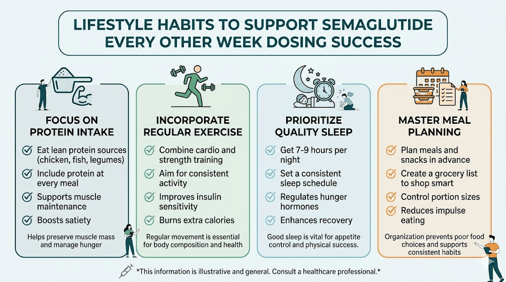 Lifestyle habits supporting semaglutide every other week dosing protocol