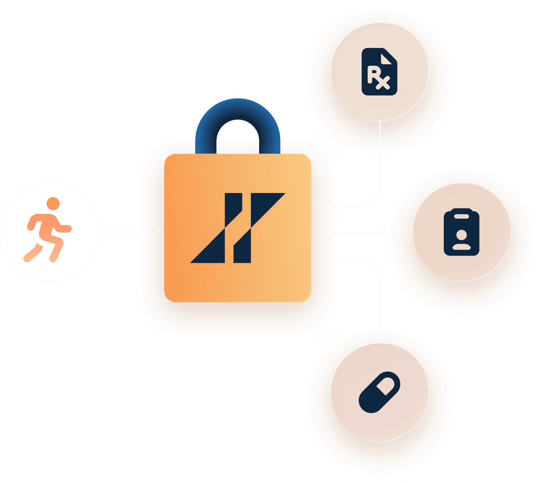 Illustration of a lock, symbolizing privacy-first health data control and protection.