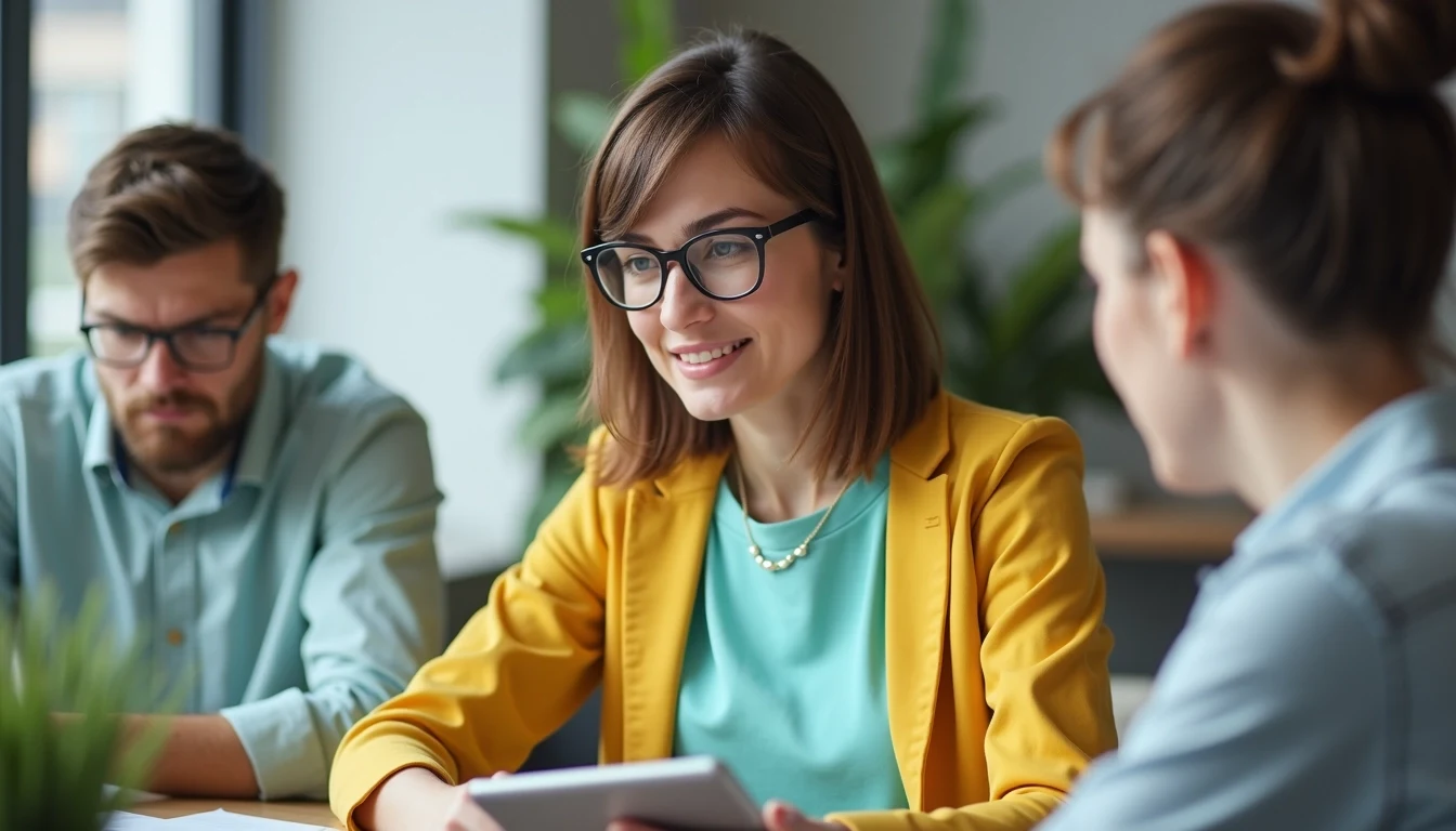 3 people working in a classroom environment. 