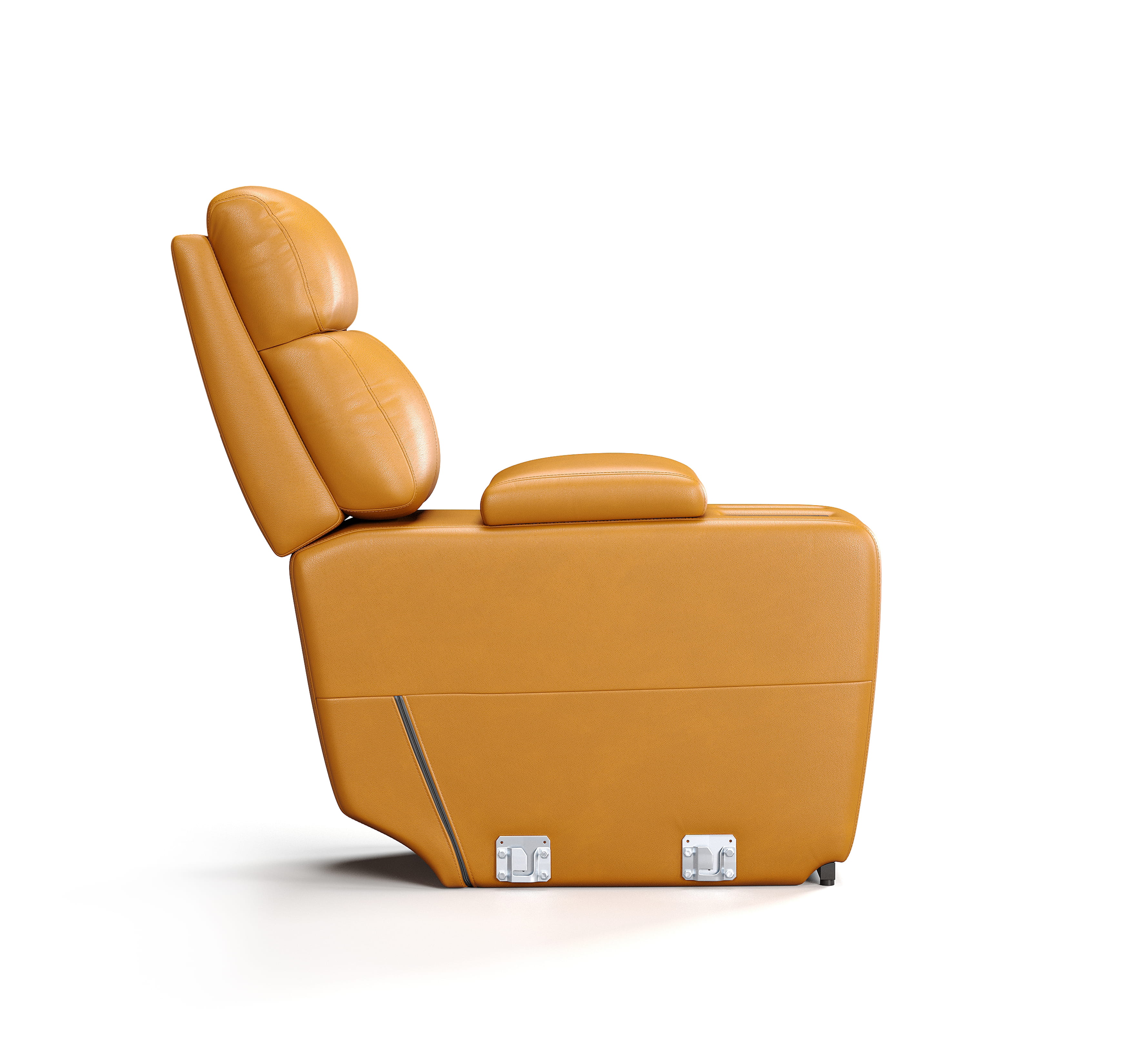 Side view of recliner chair showing adjustable backrest and padded design