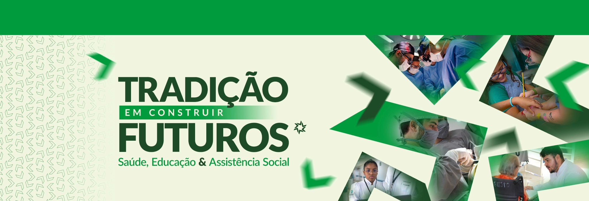 Logotipo FUVS com texto de apoio, ao fundo uma foto do prédio da instituição, ao lado direito do banner 3 pessoas, incluindo uma estudante, um médico e um aluno do ensino fundamental.