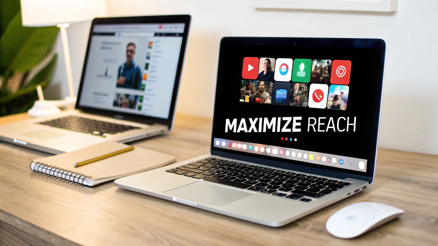 A person sharing a video from their Mac to various social media platforms, symbolizing distribution.