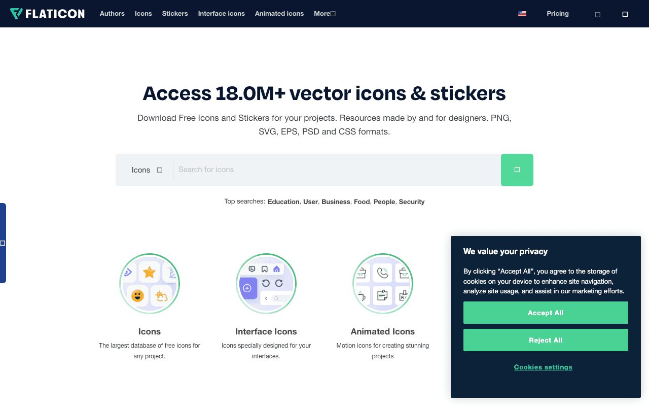 Flaticon екранна снимка