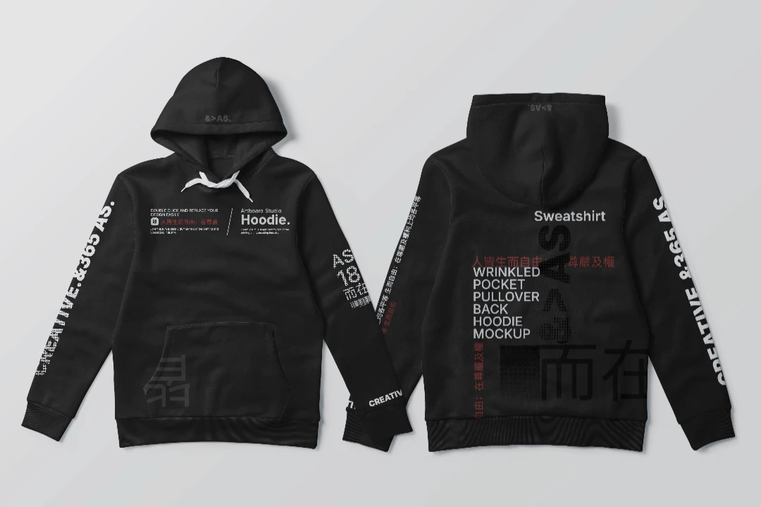 Black hoodie mockup with front and back views