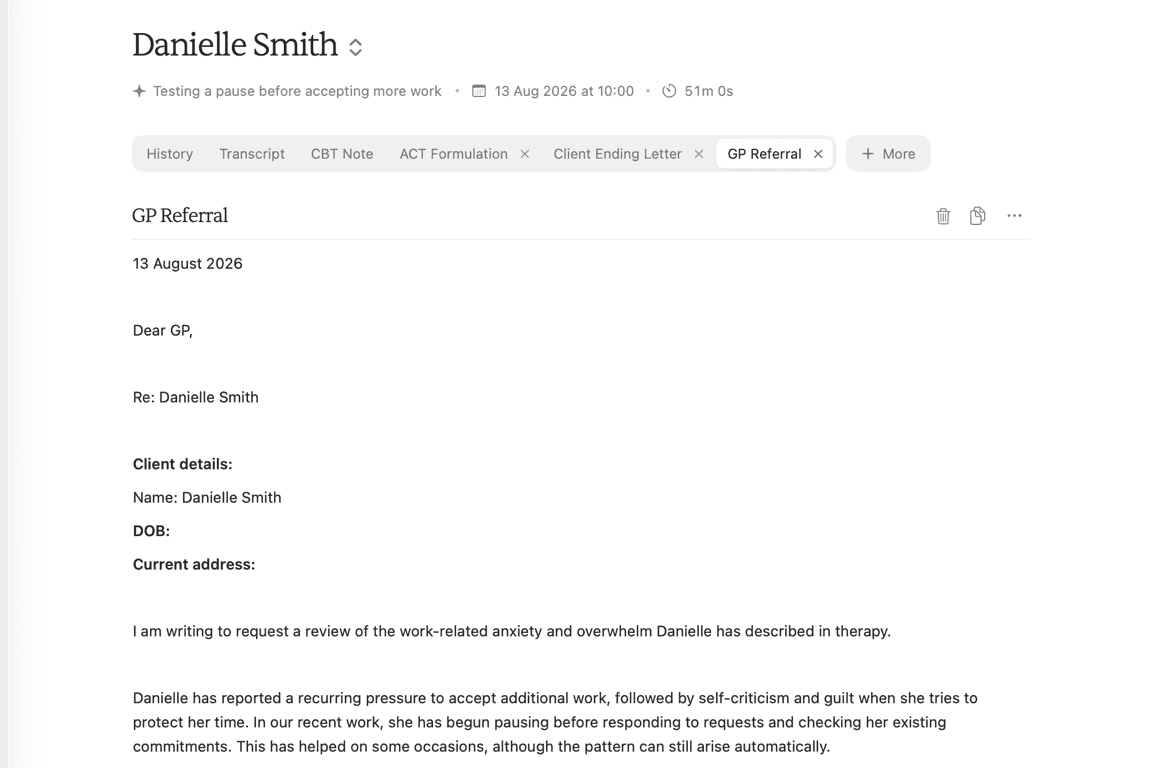 A GP Referral letter open in AirNote for review and editing.