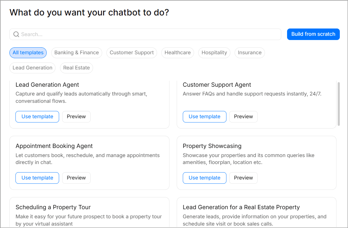 Pre-made chatbot templates