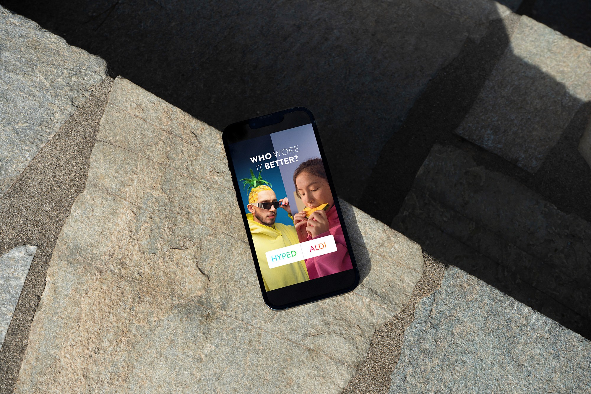 Smartphone displaying interactive ALDI Nord nutrition content designed for social media engagement.