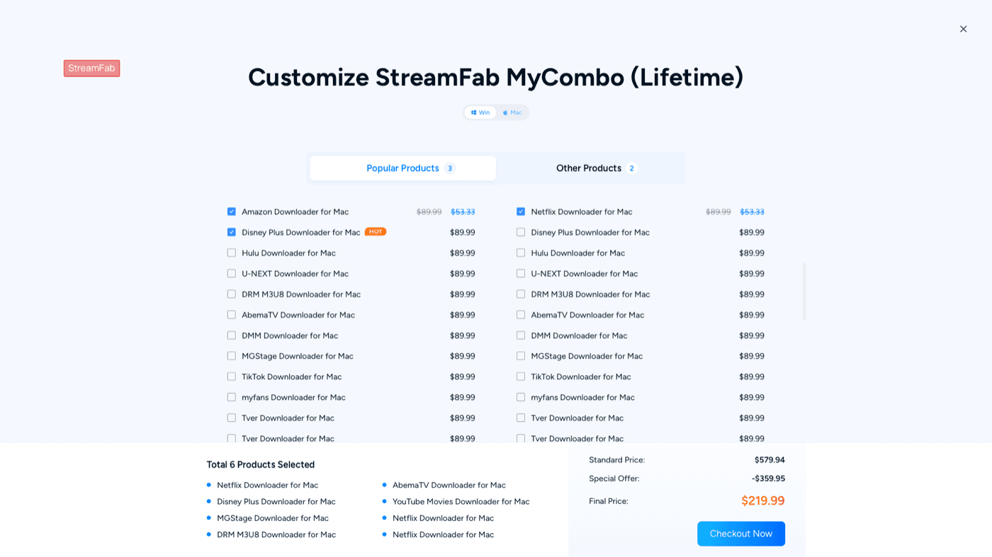 MyCombo 选择产品 8 个
