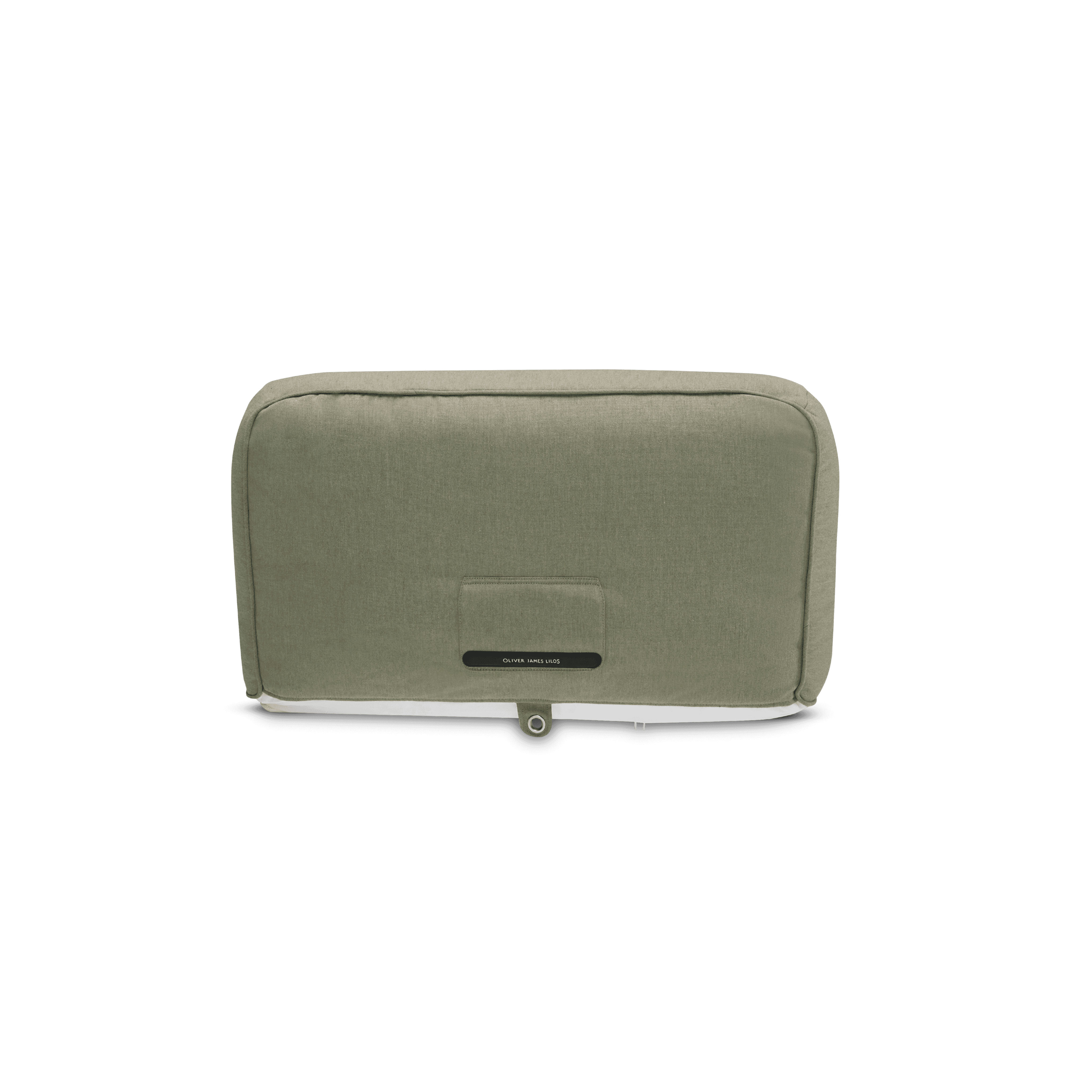 The Single LiloCase in Leaf, a rectangular rich green travel case with zip closure and buttoned front pocket, on white background.