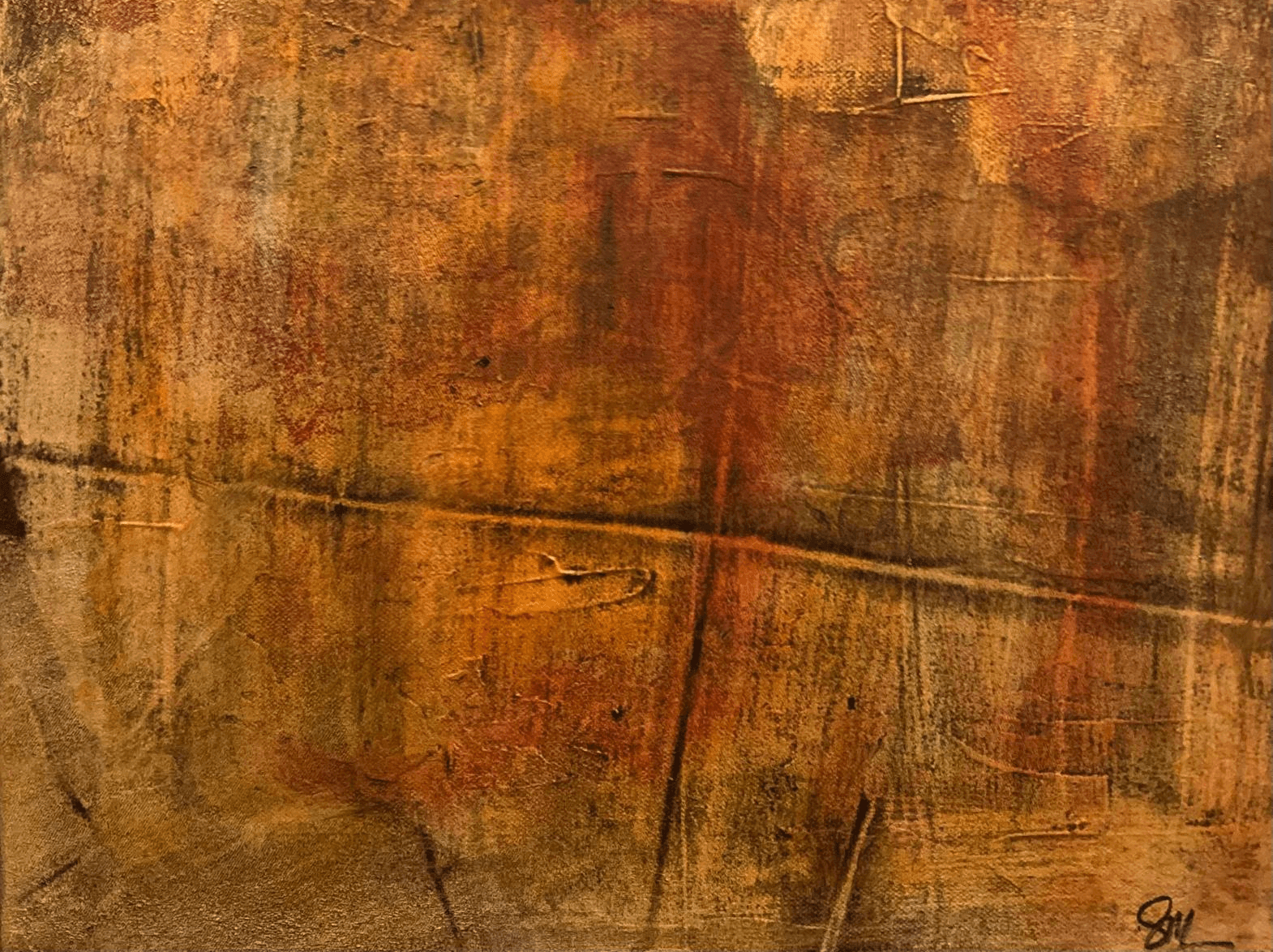 an abstract painting of a brown and black swirl