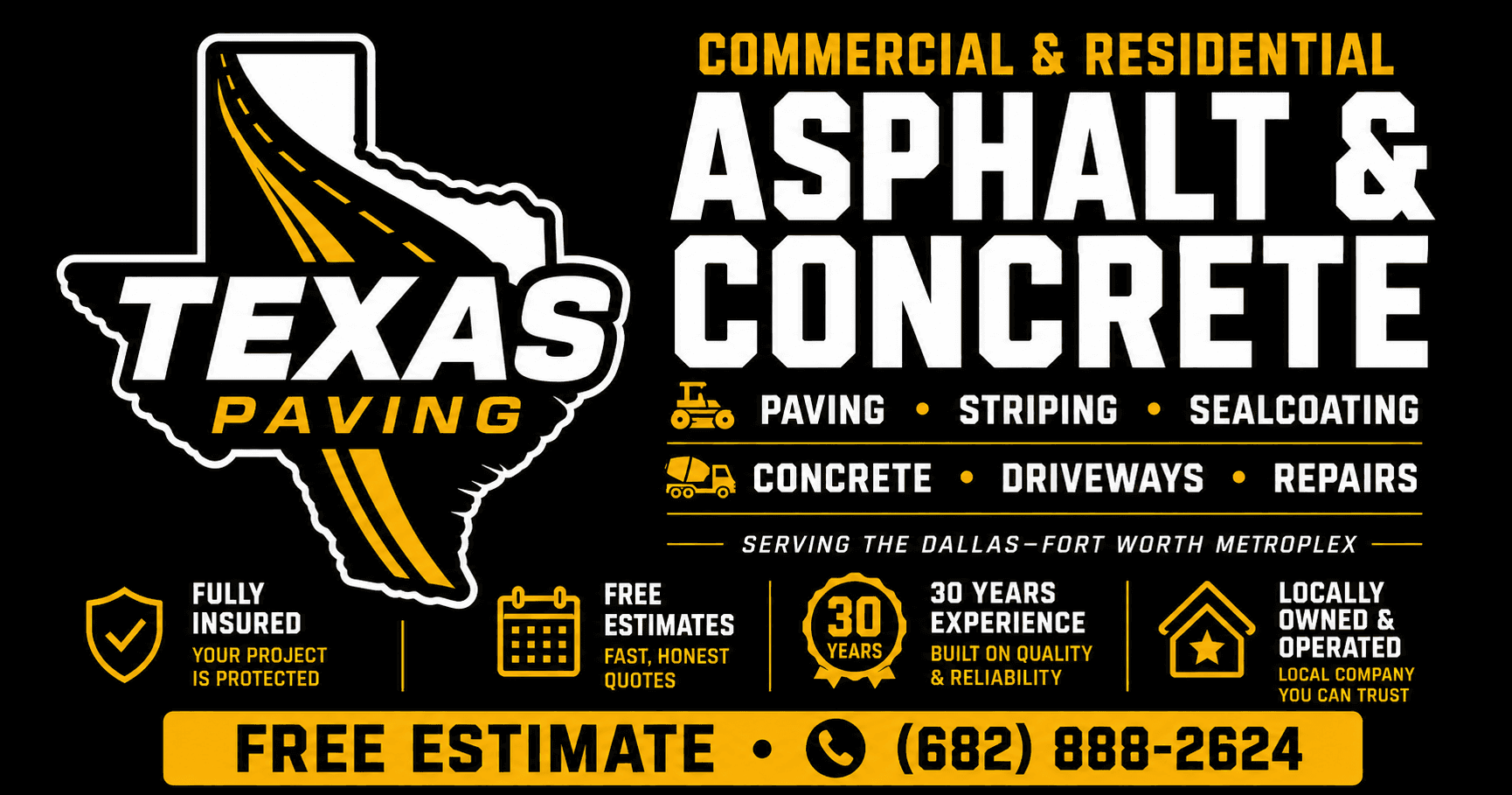 Completed Dallas retail center parking lot resurfacing and striping by Texas Paving