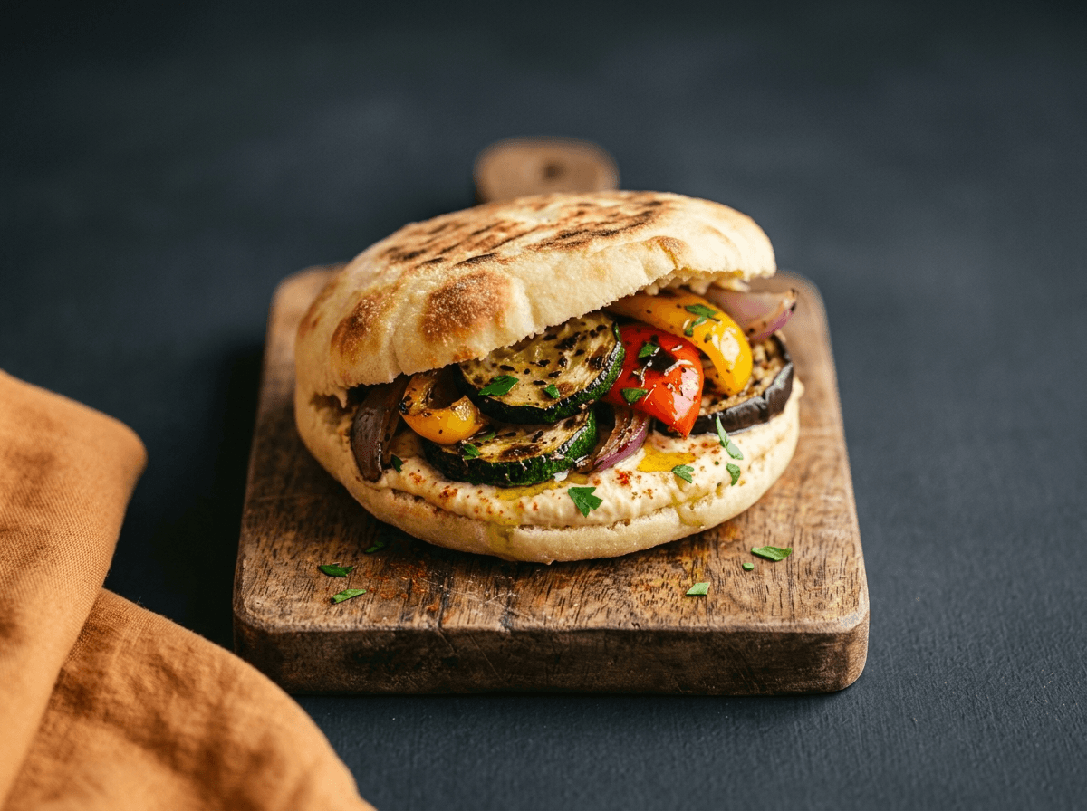 Mini batbout stuffed with grilled veggies & hummus