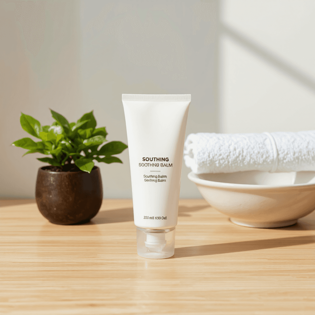 product photography of tube of soothing balm