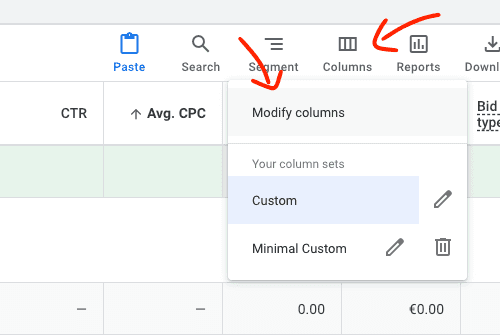 How to customize the columns in your Google ad account