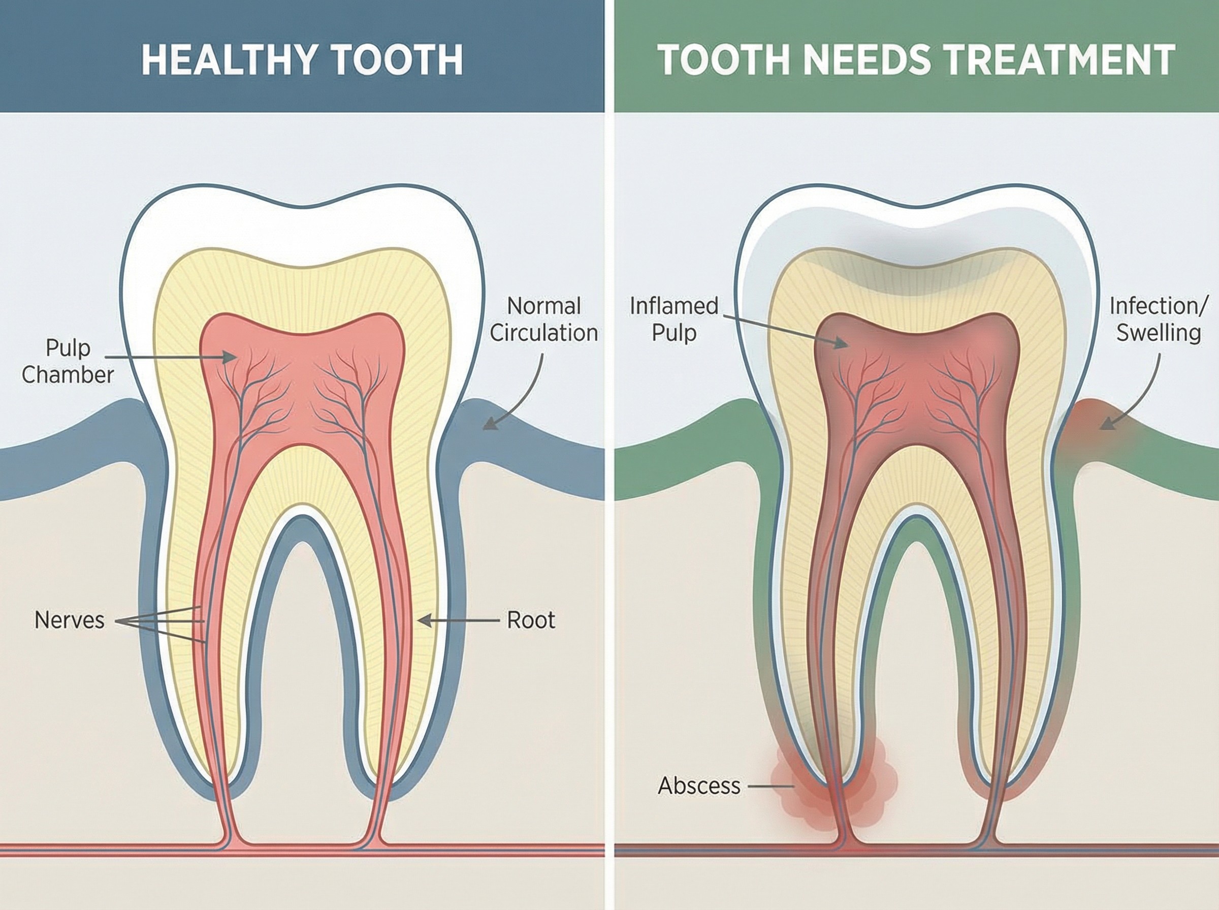 Comparison of healthy tooth vs. infected tooth requiring root canal treatment at Smyrna Dental Studio