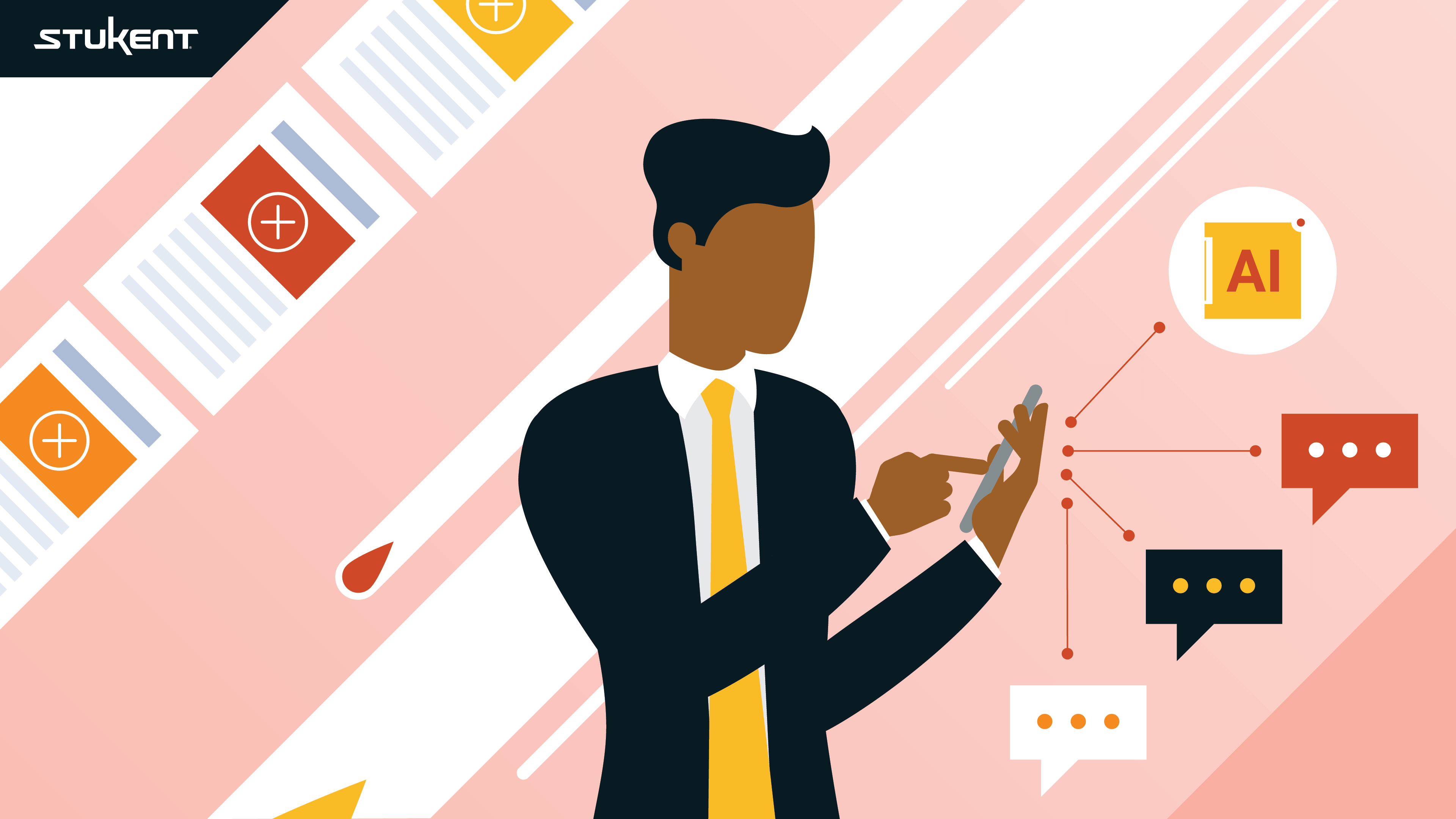 Annimation of man working on his phone multitasking with AI