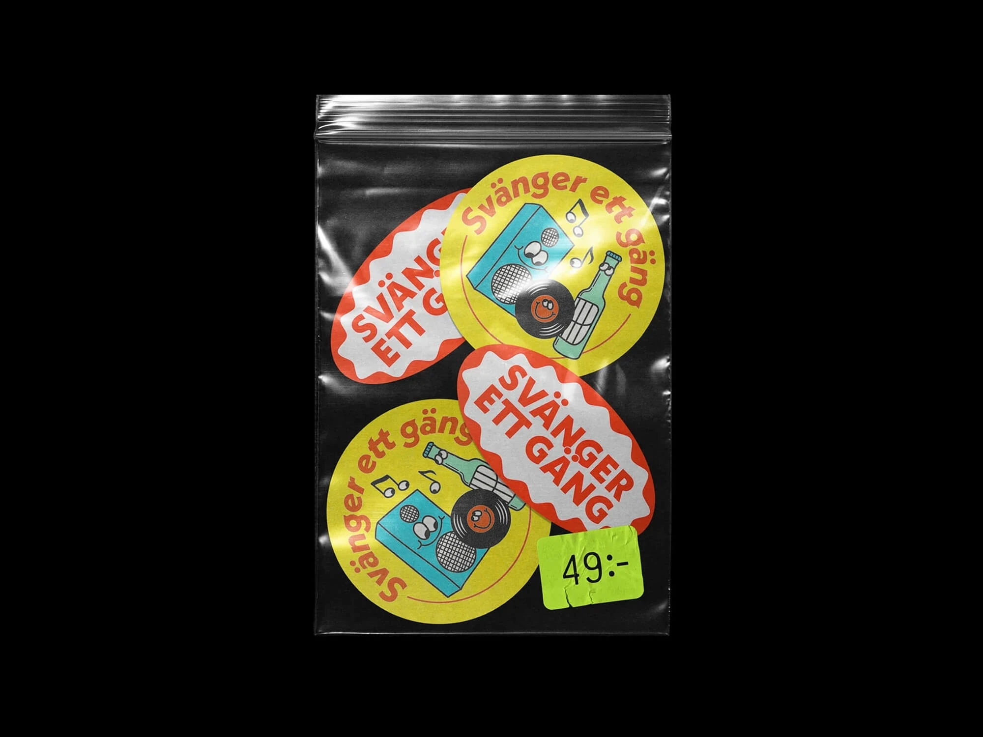 The stickers I designed and illustrated for Svänger ett gäng, focusing on a playful and colorful visual style.