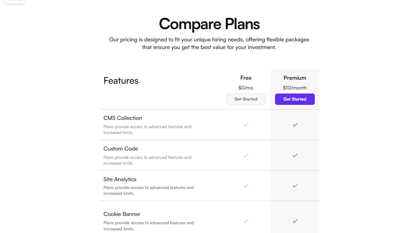 Framer Pricing Table Section v8