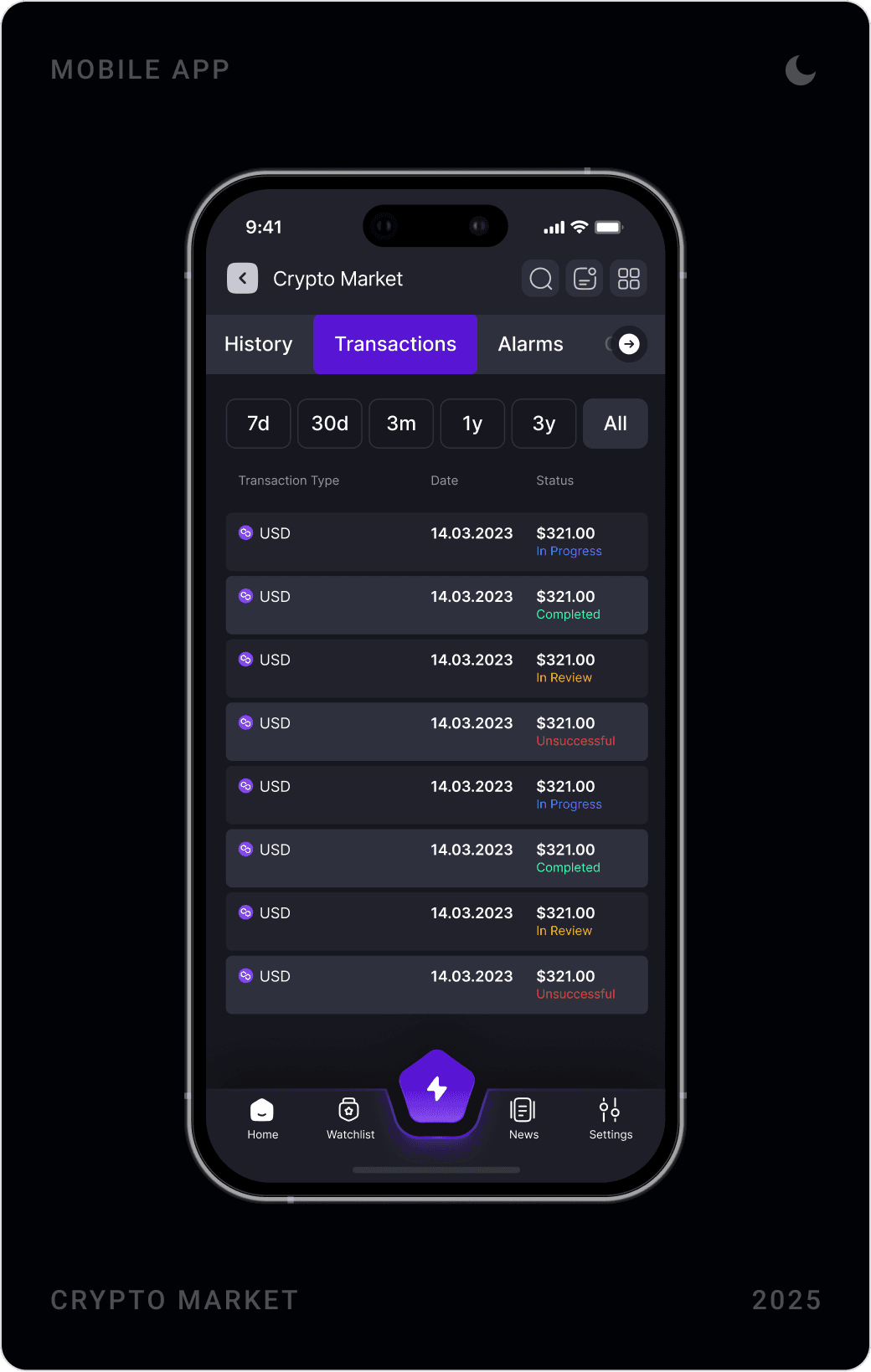 Modern Transaction History Interface Design