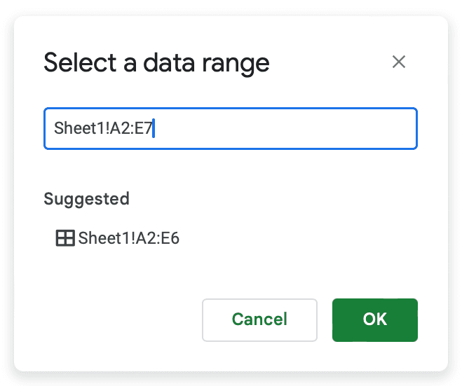 Choose the data range box in the Pivot table editor