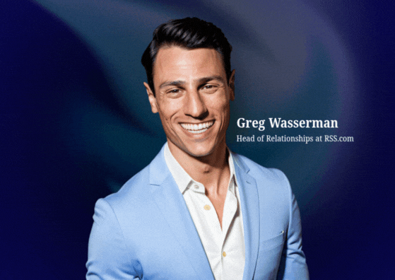 Portrait of Greg Wessman with floating icons for RSS, Linkedin, workflow and guest interviews.