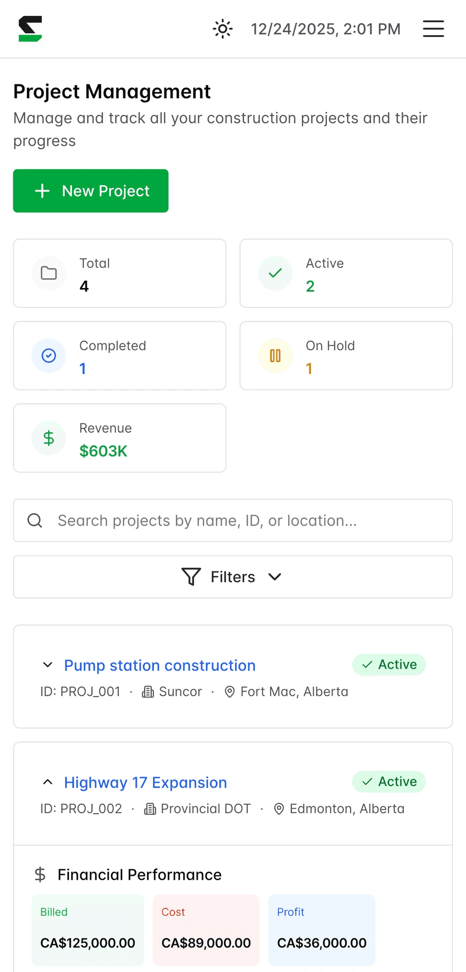 Business dashboard showing revenue, deals, customer list, growth chart, and new activity. 